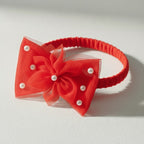 Red Baby Headband & Hairband with Tulle Flower and Pearls for Photoshoots & Special Occasions