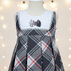 Girls Black & White Plaid Winter Frock with Red Accent - Holiday Dress