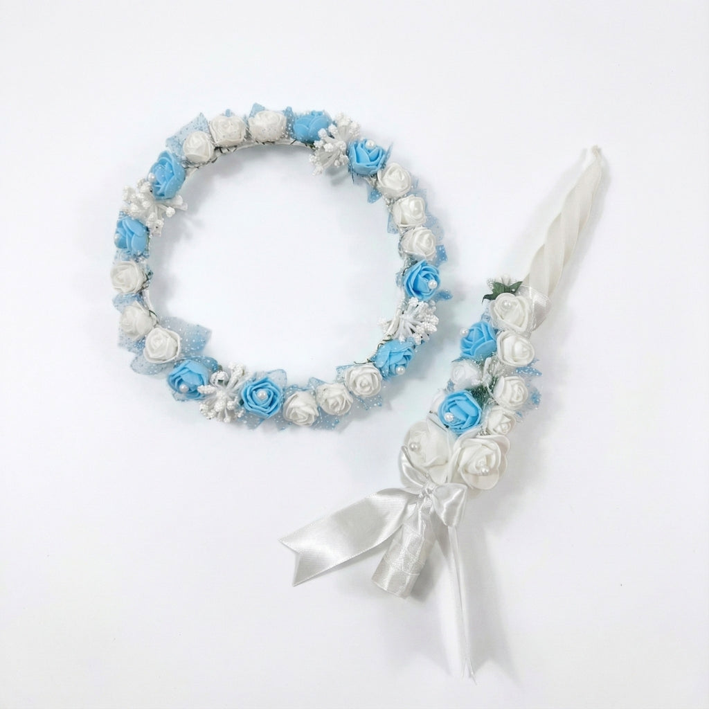 Baby Boy Baptism Romper & Combo Set (White & Blue Satin) | Christening Outfit 0-6 Months