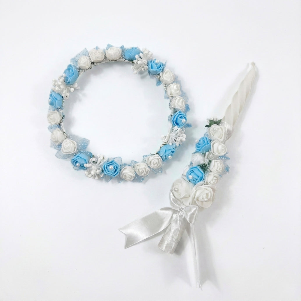 Baby Boy Baptism Romper & Combo Set (White & Blue Satin) | Christening Outfit 0-6 Months