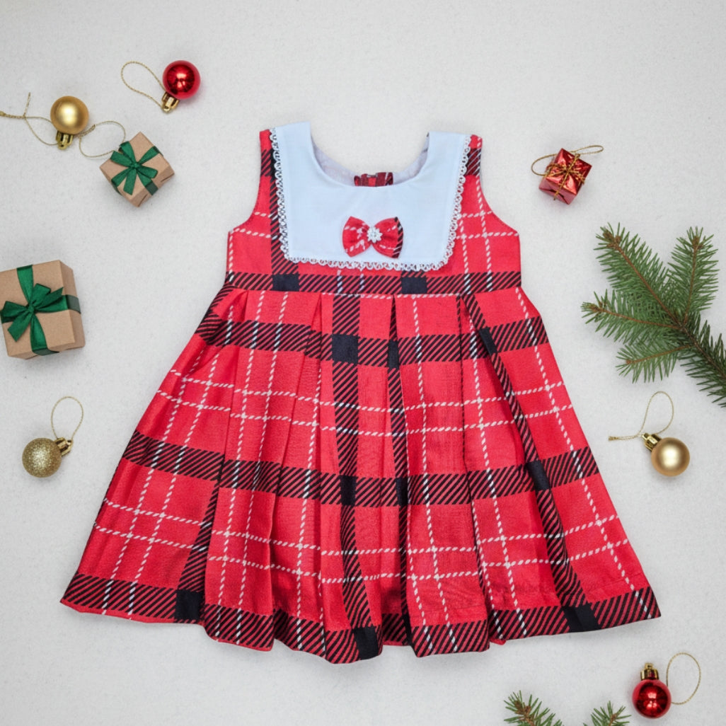 Girls Christmas Dress – Red & Black Plaid Kids Holiday Frock