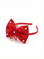 Red Baby Headband & Hairband with Tulle Flower and Pearls for Photoshoots & Special Occasions