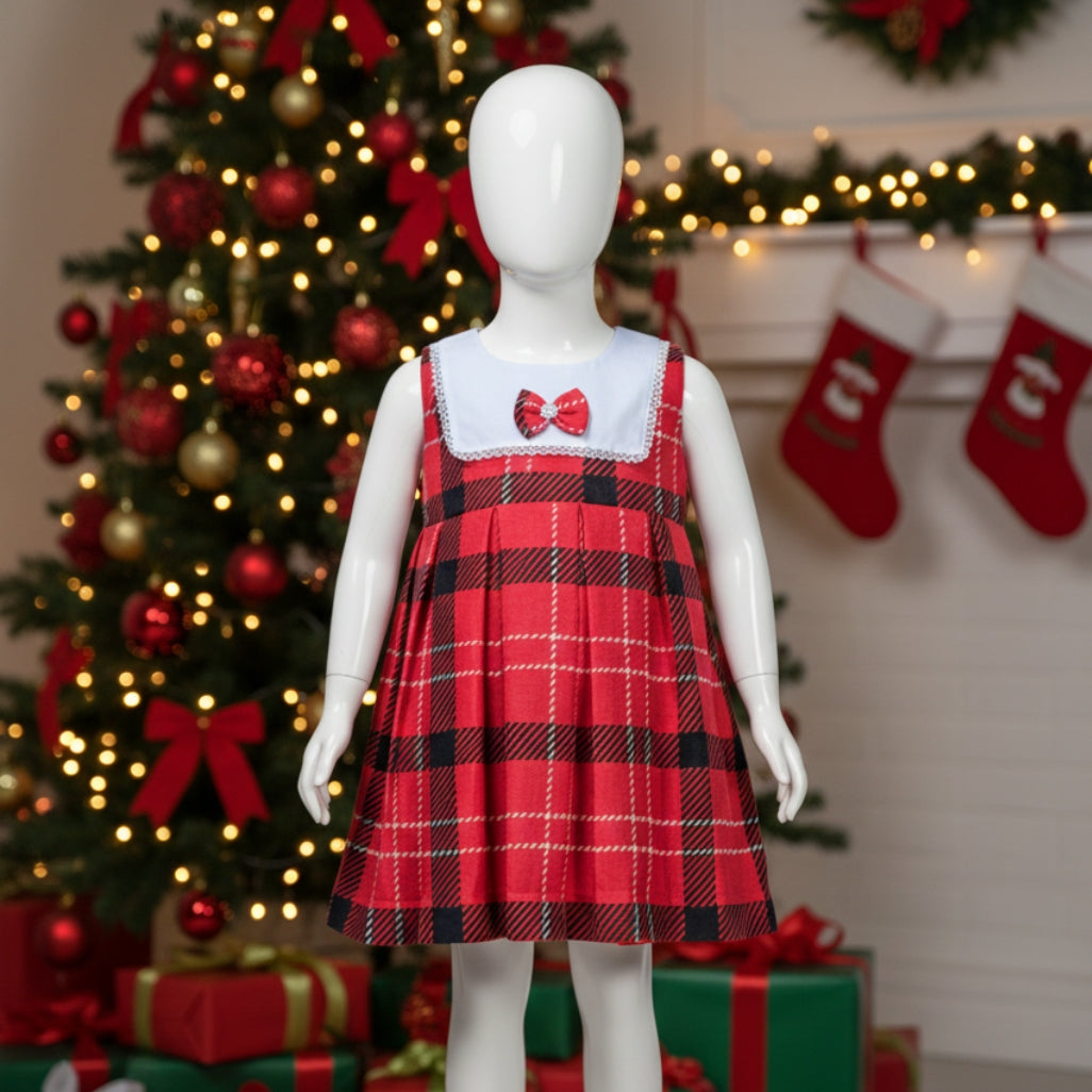 Girls Christmas Dress – Red & Black Plaid Kids Holiday Frock