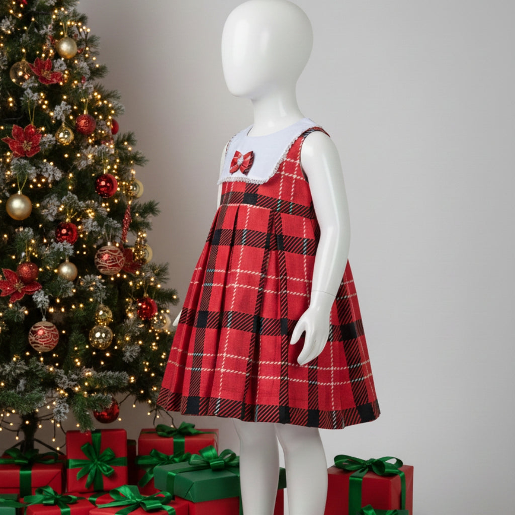 Girls Christmas Dress – Red & Black Plaid Kids Holiday Frock