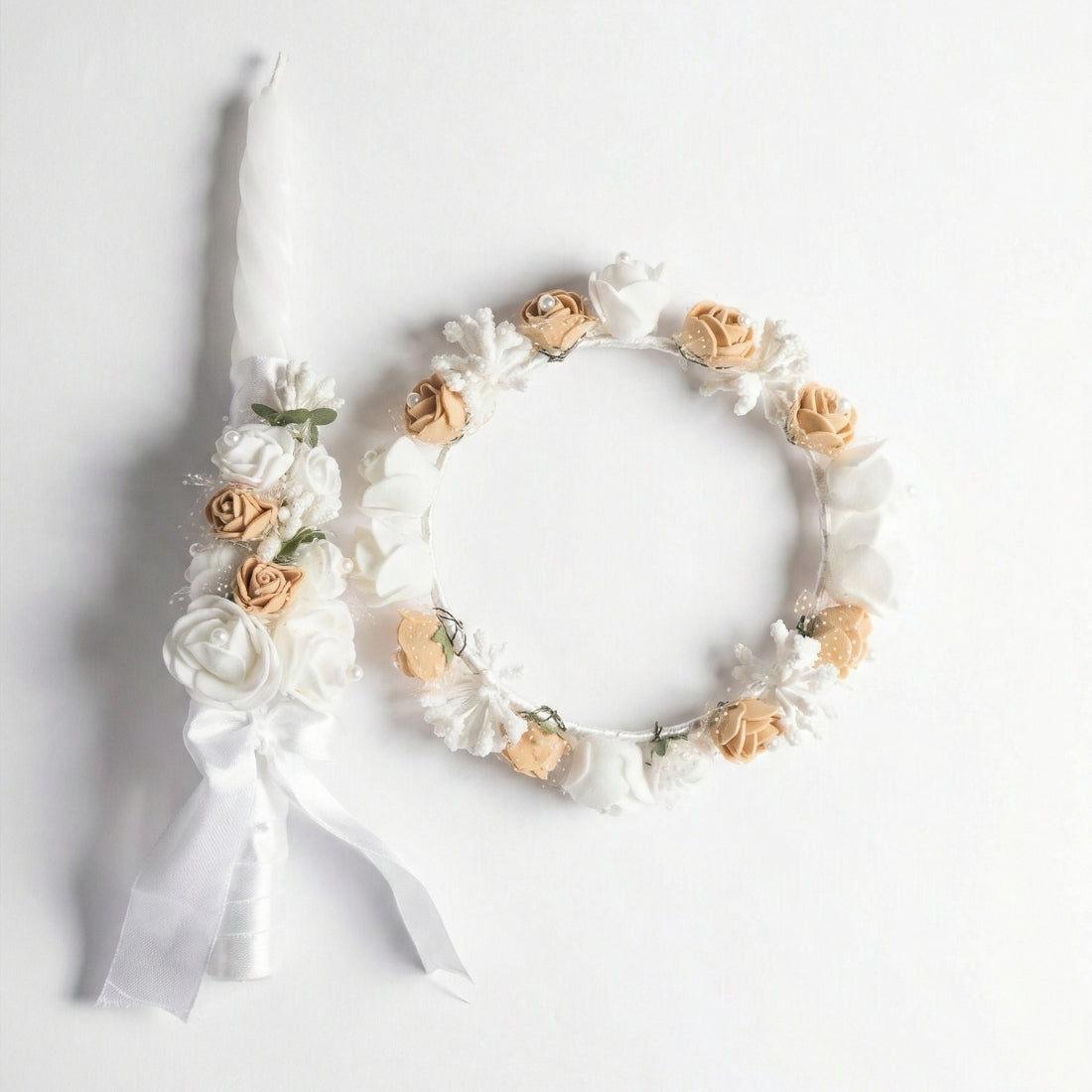 Baby Boys Satin Baptism & Christening Outfit | Premium White & Gold Romper with Cap, Tiara & Candle | Infant Ceremony & Photoshoot Dress Set