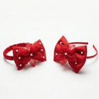 Red Baby Headband & Hairband with Tulle Flower and Pearls for Photoshoots & Special Occasions