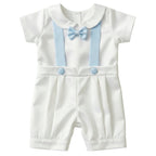 Baby Boy Baptism Romper & Combo Set (White & Blue Satin) | Christening Outfit 0-6 Months