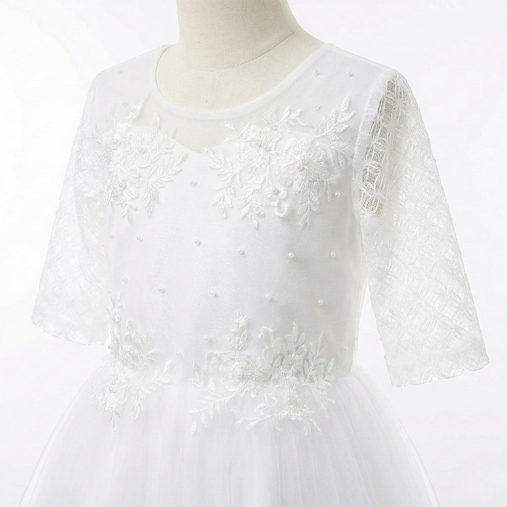 WHITEHOUSEMINIS Classic White Floor-Length Gown for First Holy Communion, Flower Girl & Special Occasions
