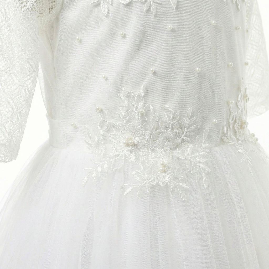 WHITEHOUSEMINIS Classic White Floor-Length Gown for First Holy Communion, Flower Girl & Special Occasions