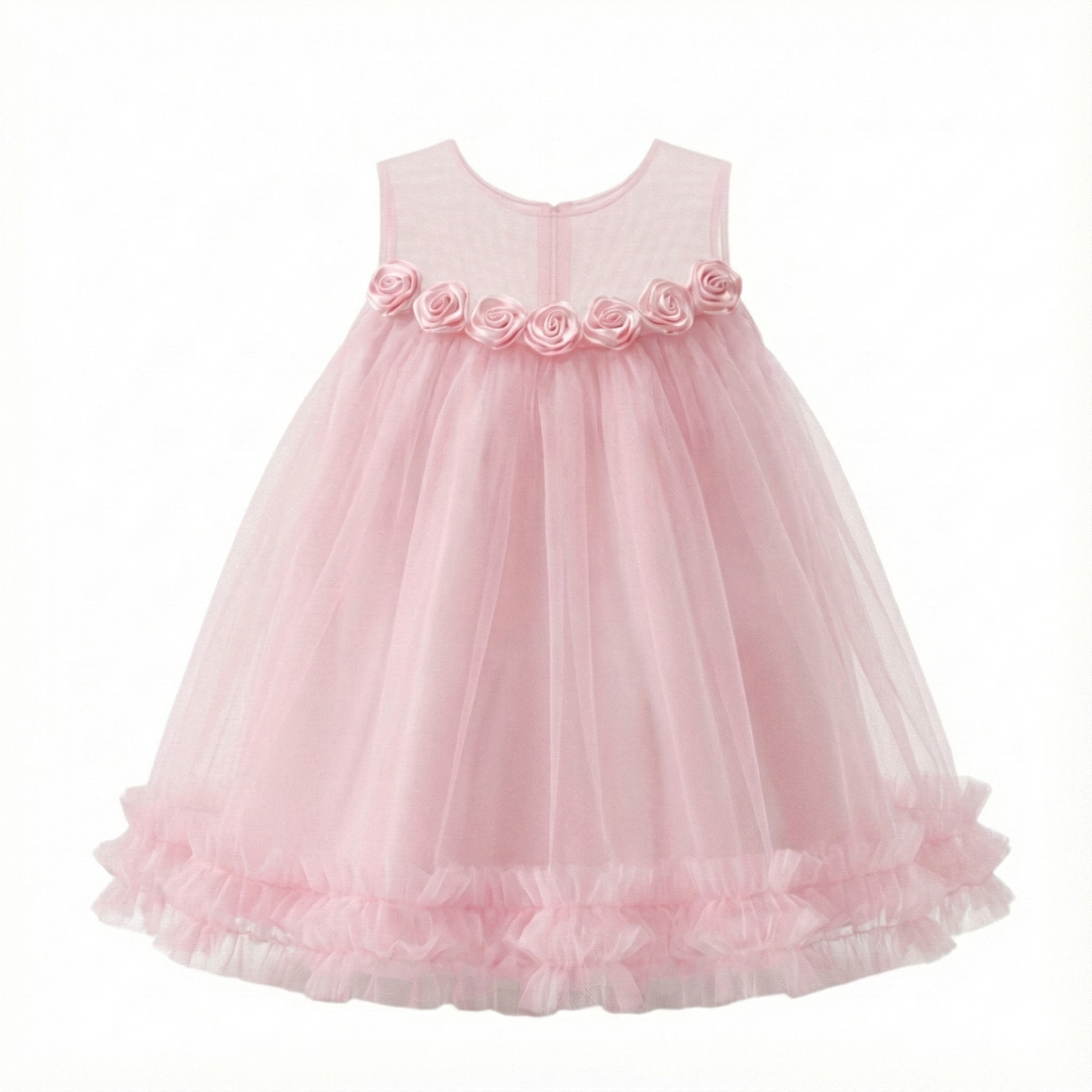 Baby Girls Pink Floor Length Special Occasion Frock | 0–6 Months | Satin Rose Applique Party Dress for Baptism, Birthday & Photoshoot