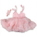 Baby Girl Blush Pink Tulle Party Dress with Satin Rose Belt & Matching Headband – Birthday, Photoshoot, Special Occasion Outfit