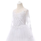 First Holy Communion Dress for Girls with Veil – Elegant Long Sleeve Lace & Tulle Floor-Length Gown for Flower Girl & Formal Events